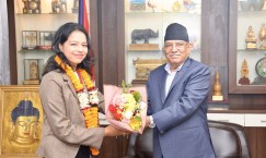 Chairman Prachanda recognizing and honoring medalist Govardhan