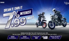 Yamaha motorcycles and scooters available for purchase at an interest rate of 7.99%, with the option of easy installment plans.