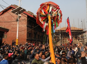 Ritualistic pole of Fagu festival installed at Hanumandhoka Durbar area